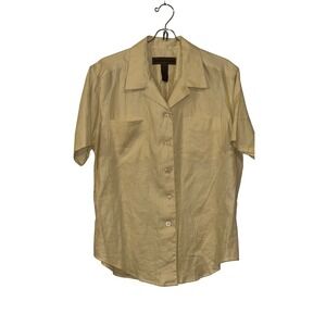 Jones Jeans Womens Yellow 100% Linen Short Sleeve Button Down Shirt Size 8